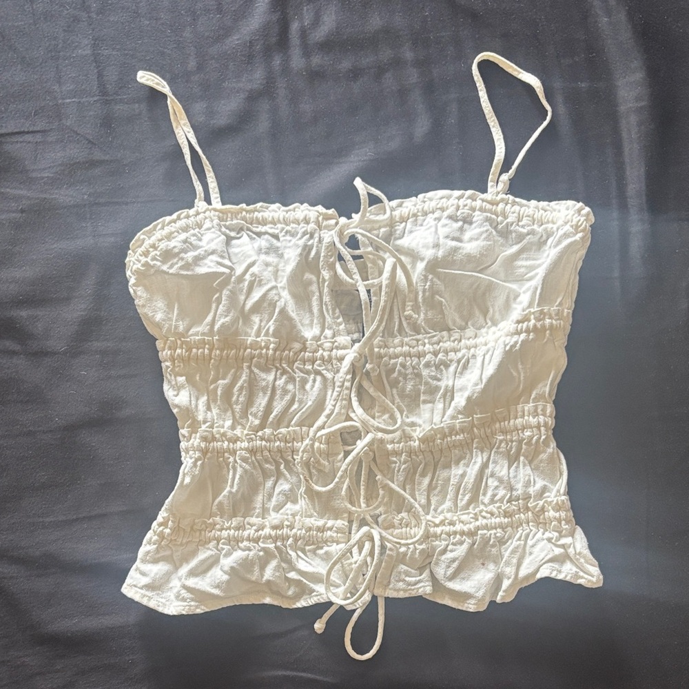 H&M White Bow Ruched Tank Top